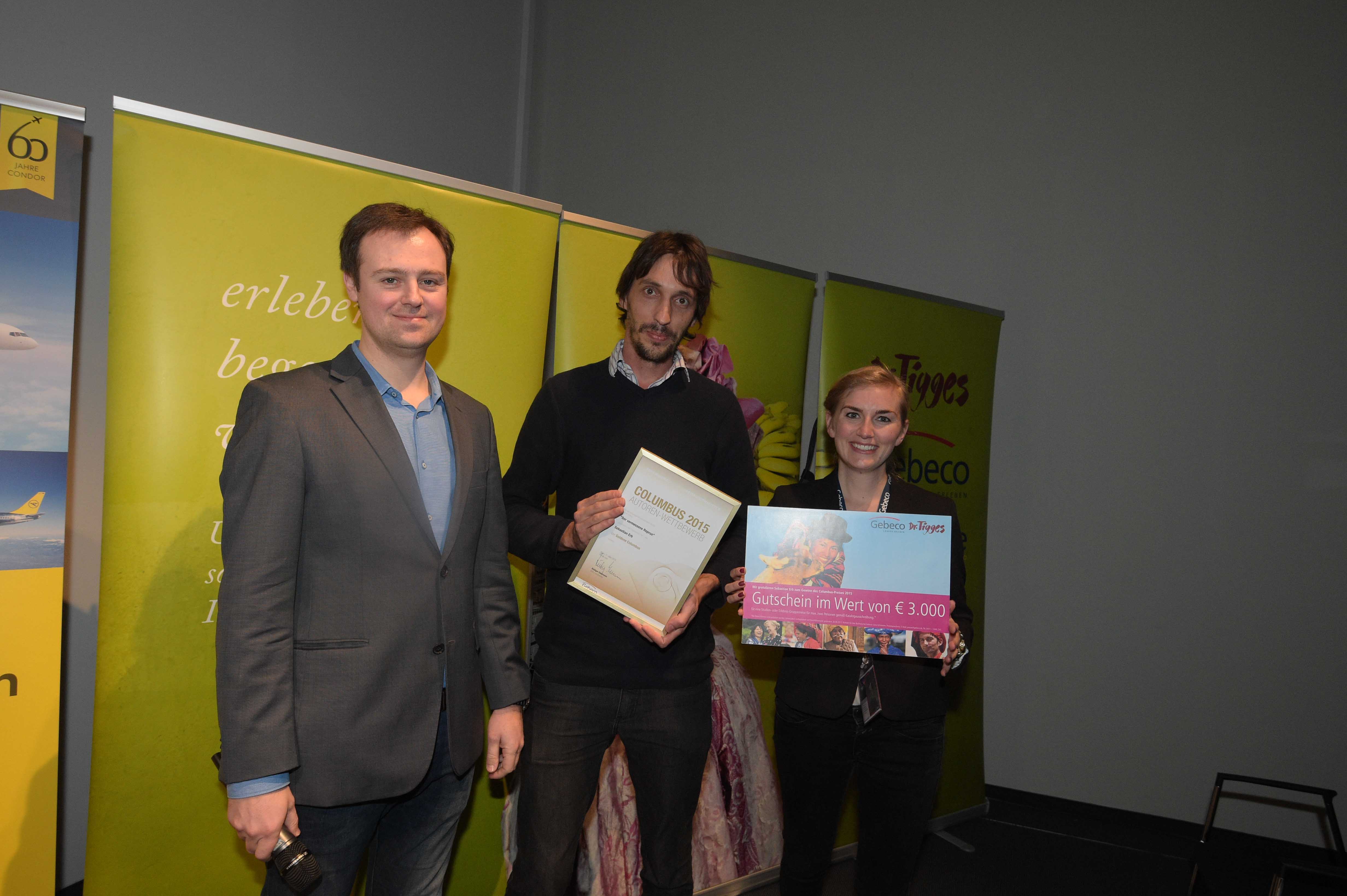 Columbus Autoren Preisverleihung 2016 Gold Sebastian Erb mit Christian Leetz und Lena Schumann web