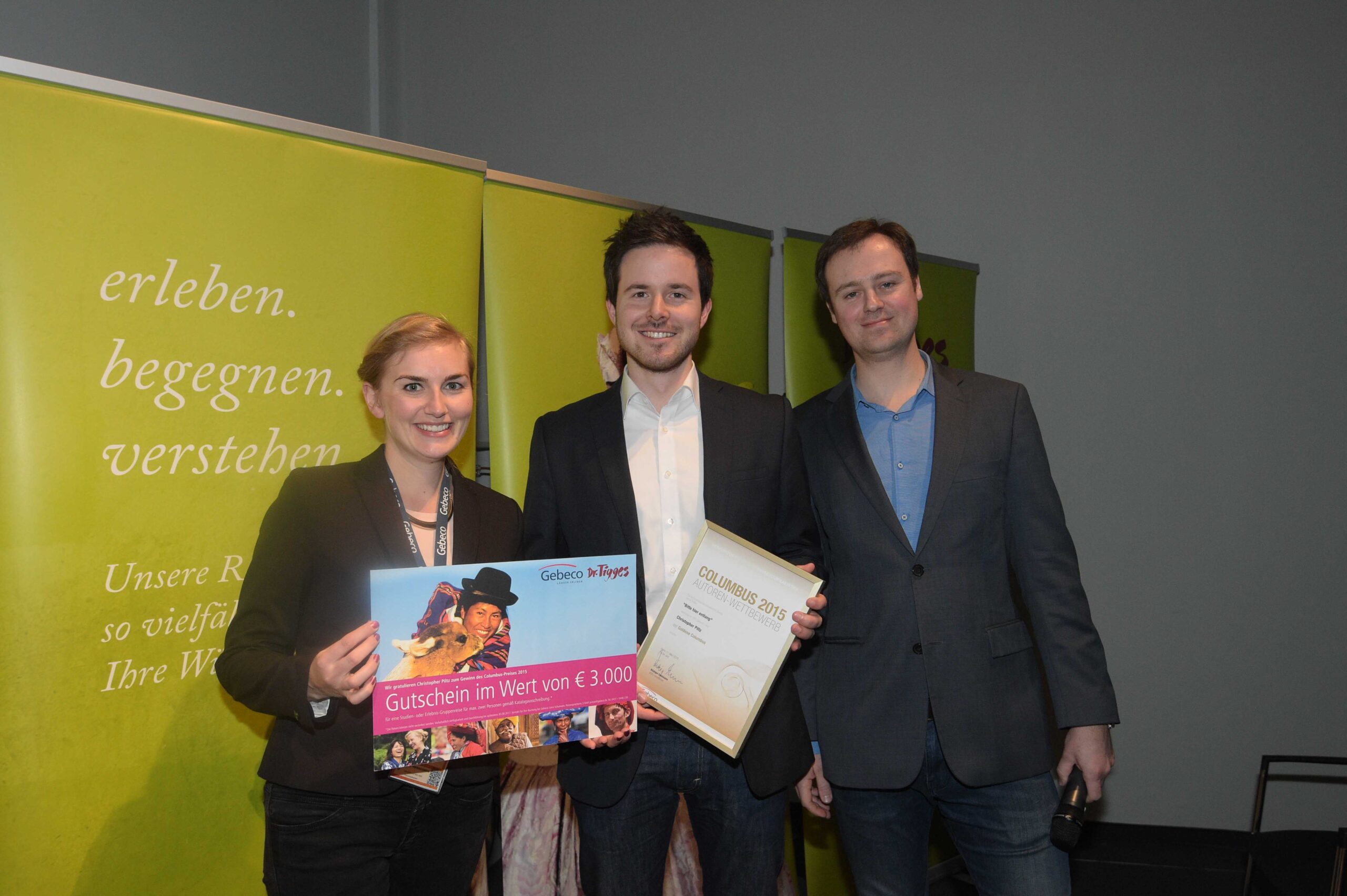 Columbus Autorenpreis 2015 VDRJ-Autorenpreis Gold kurz GeBeCo Sprecherin Lena Schumann und Christian Leetz und Christoph Piltz web