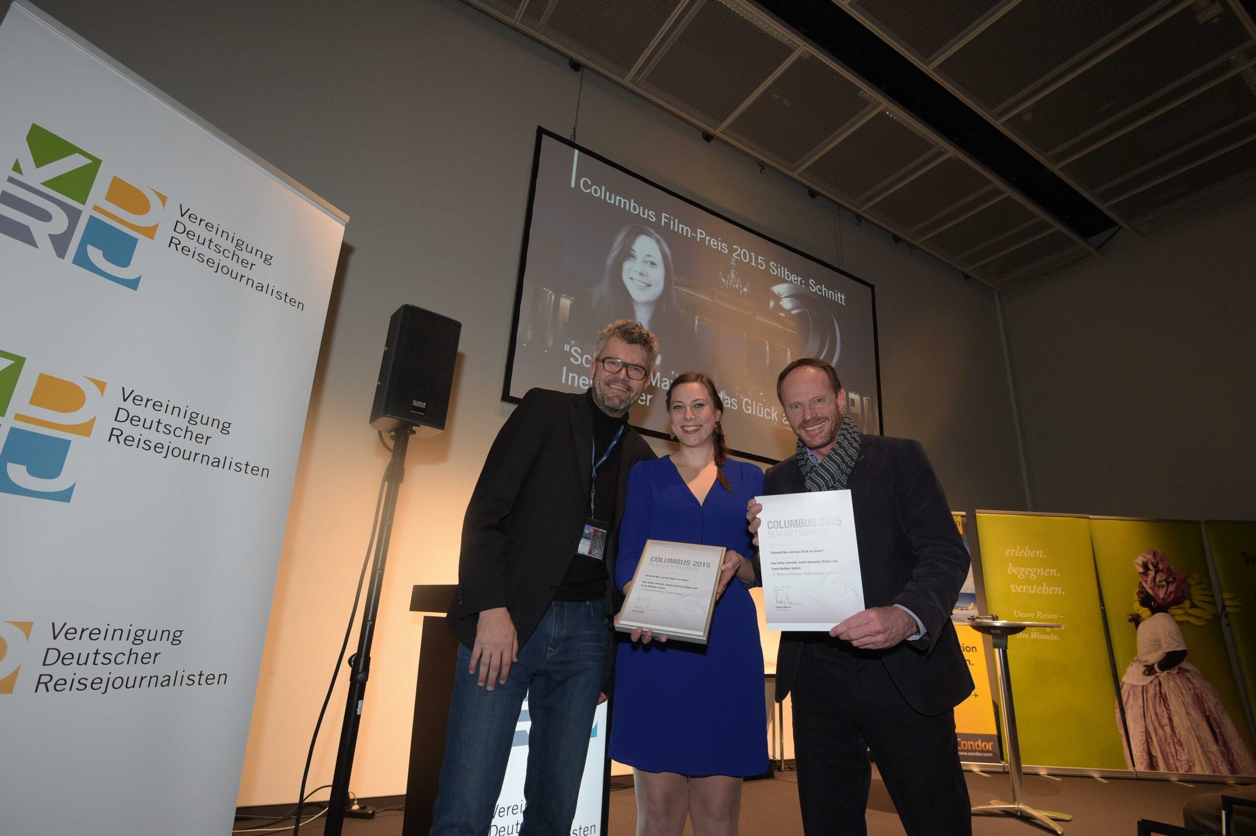 Columbus Film Preisverleihung 2015 Silber Ines Seiter und Frank Meißner mit Thomas Radler web